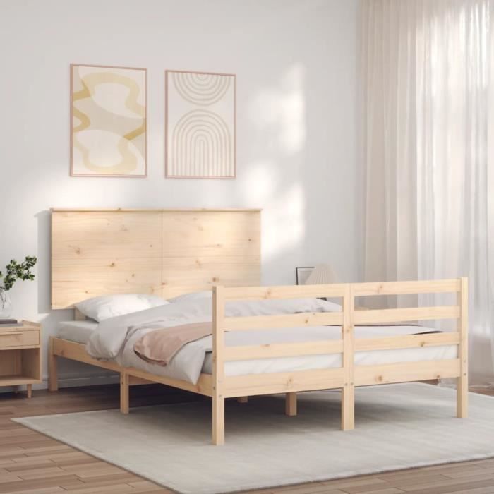 cadre de lit en bois massif estink 120x200 cm - campagne - sans sommier - beige