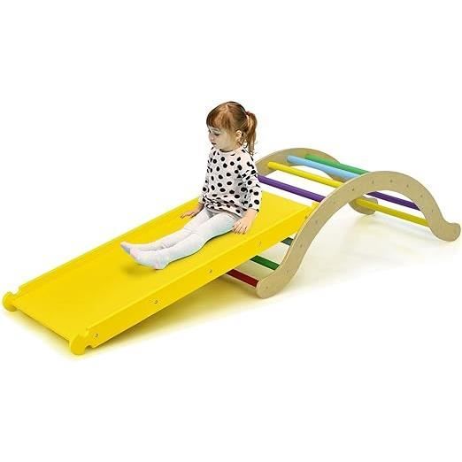 GOPLUS 6 en 1 Triangle d'Escalade Montessoi, Escalade Montessori Bois avec Échelle Triangle Pliable,Bascule Lion de Mer, Toboggan,Enfants de 3-14 Ans,Charge 60KG (Toboggan+Échelle+Bascule Multicolore GOPLUS 6 en 1 Triangle d'Escalade Montessoi, Escalade Montessori Bois avec Échelle Triangle Pliable,Bascule Lion de Mer, Toboggan,Enfants de 3-14 Ans,Charge 60KG (Toboggan+Échelle+Bascule Multicolore