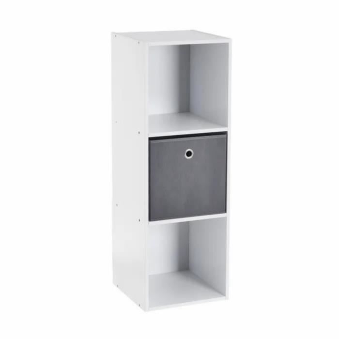 Meuble étagère - JUANIO - Blanc/gris - 3 étagères avec panier - 30x28x89cm  - Cdiscount Maison