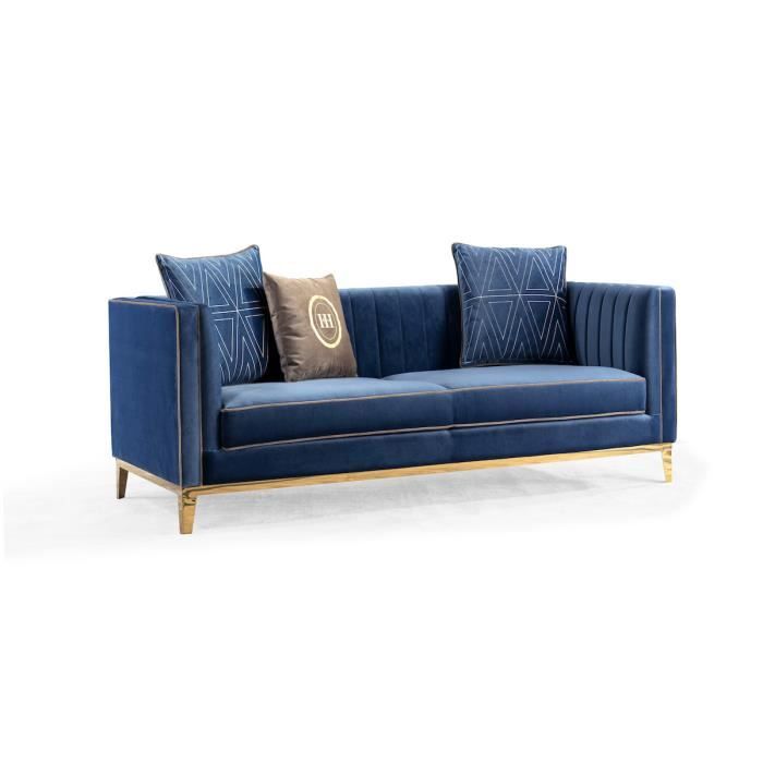 Canapé d'angle 3 places Bleu Velours Luxe Contemporain Confort
