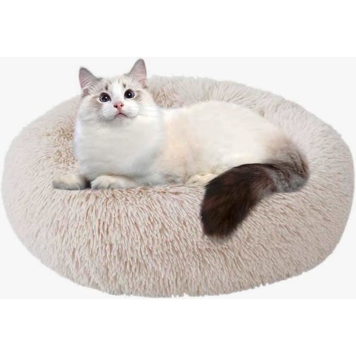 Comparer les prix de Panier Chien Chat Moelleux Rond - Coussin Apaisant en Peluche, Donut Lit Confortable Lavable pour Chien Chat (60cm, Beige)