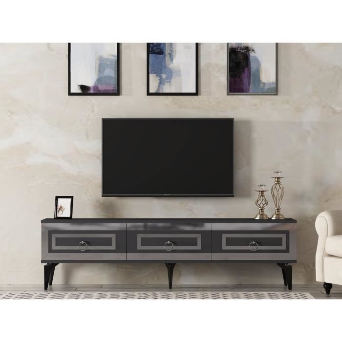 meuble tv style art déco karinox l180cm anthracite et métal argent