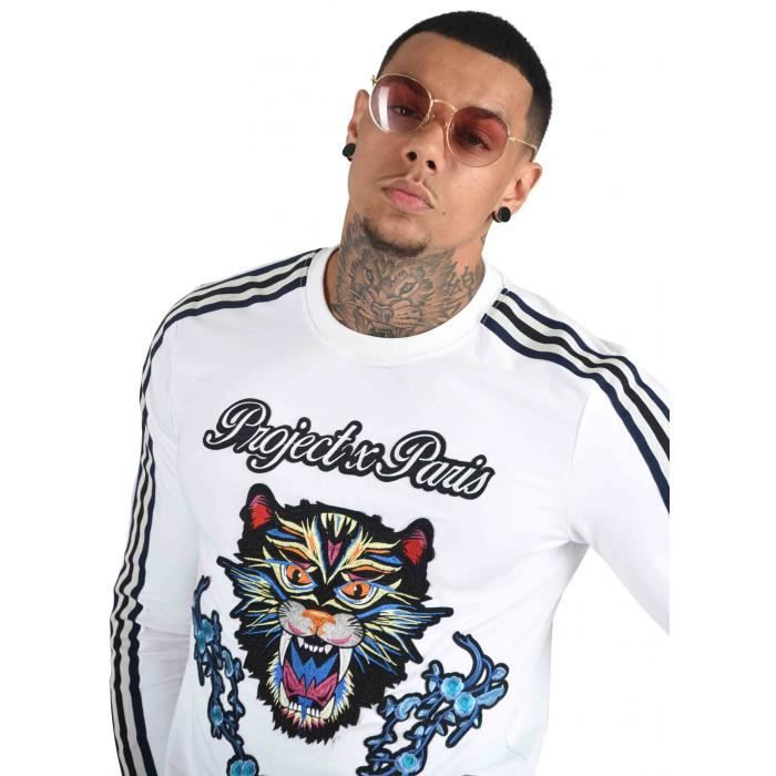 Projet X Paris Pull Project X Paris Sweat Patch Panthere Et Floral Bandes Bicolores