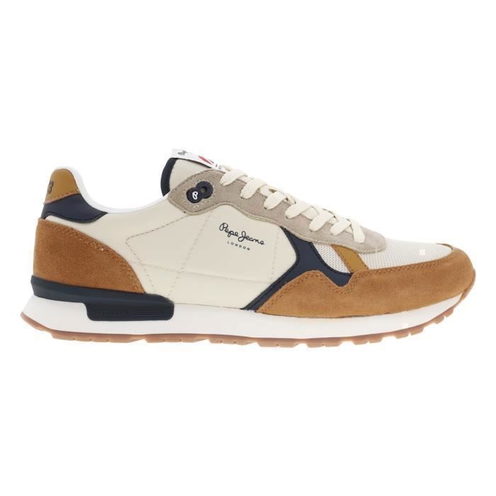 Pepe Jeans Baskets basses - PEPE JEANS - Beige - Cuir et textile - Lacets - Semelle 25 cm