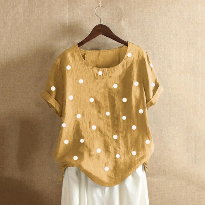 Femmes Casual Plus Size O-Neck point imprimé Bouton en vrac Tunique Chemise  Tops Chemisier Jaune Jaune - Cdiscount Prêt-à-Porter