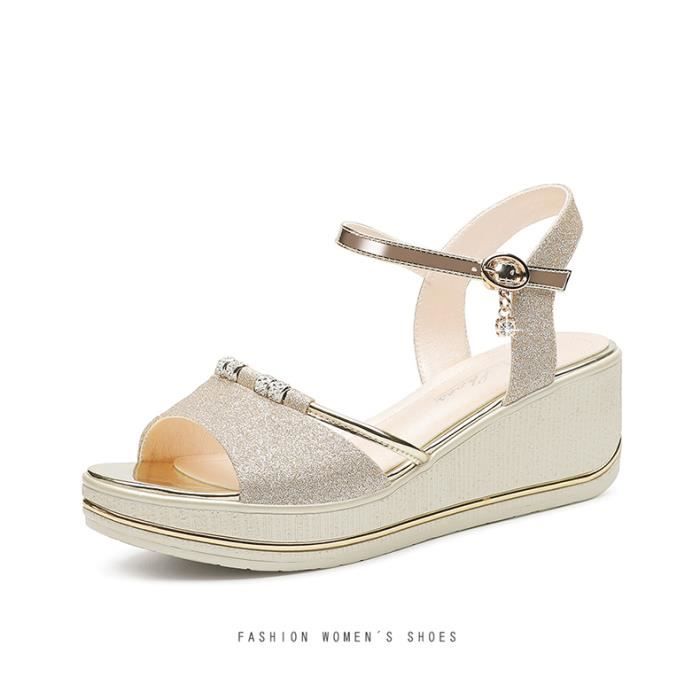 Sandales Compensées Femme Cuir Beige | 3 Suisses