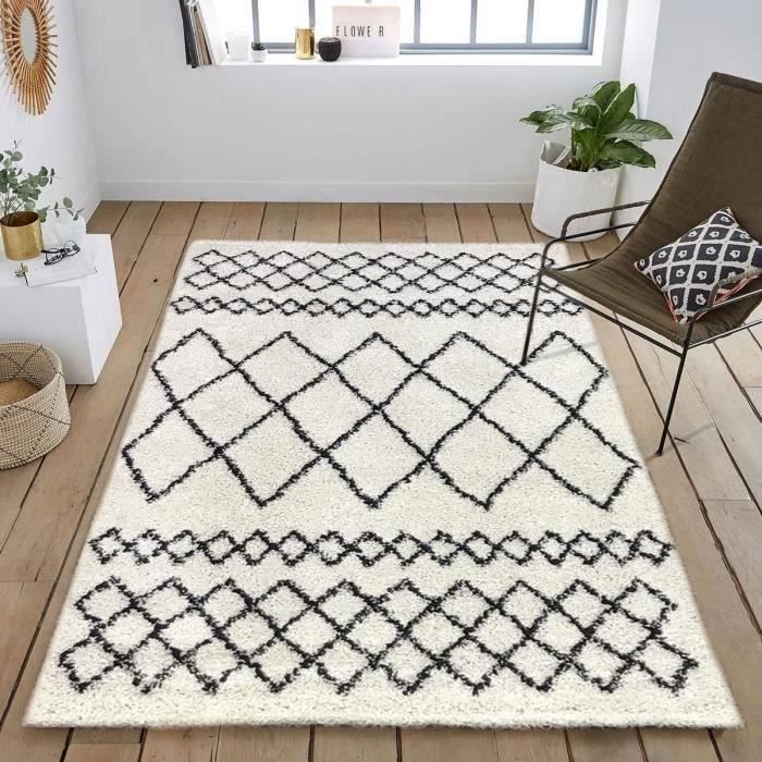 MERKMAK Tapis de salon Shaggy - Style Moderne Design Original - 160 x 230  cm - Crème - Intérieur - Cdiscount Maison