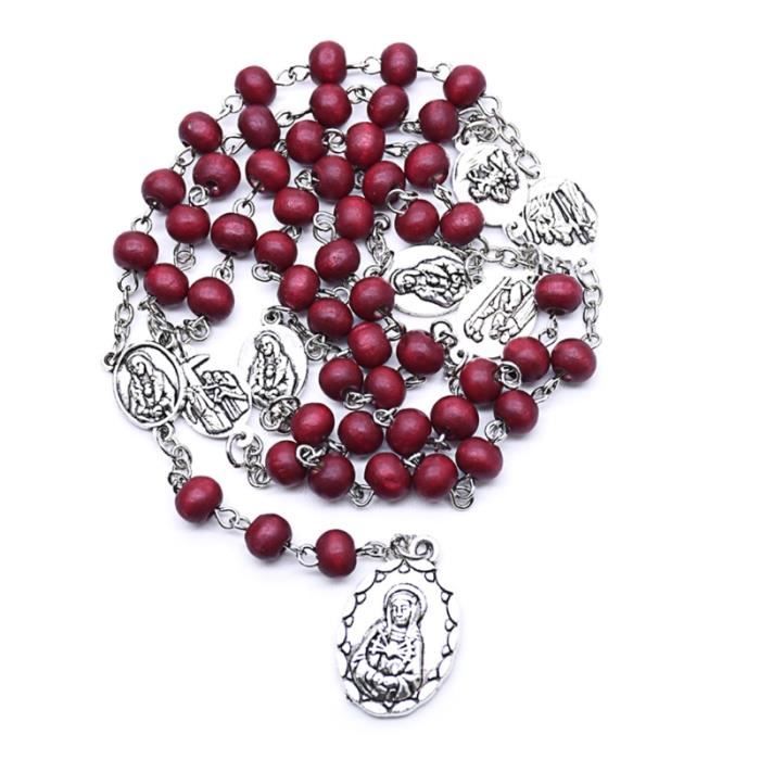 Collier Croix Vierge Marie En Acier Inoxydable - Pendentif Religieux Catholique - Cadeau Baptême Ou Communion Pour Femmes