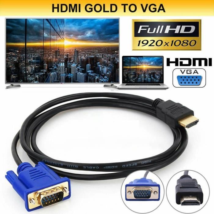 Câble Adaptateur Convertisseur VGA mâle Vers HDMI Femelle Sortie 1080 P  HD+Audio TV AV HDTV - Cdiscount Informatique