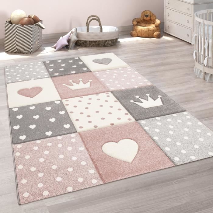 Tapis Enfant Chambre Enfant Pois Cœurs Etoiles Pastel Tailles Et Coloris Varies Rose O 133 Cm Quadrat Cdiscount Maison
