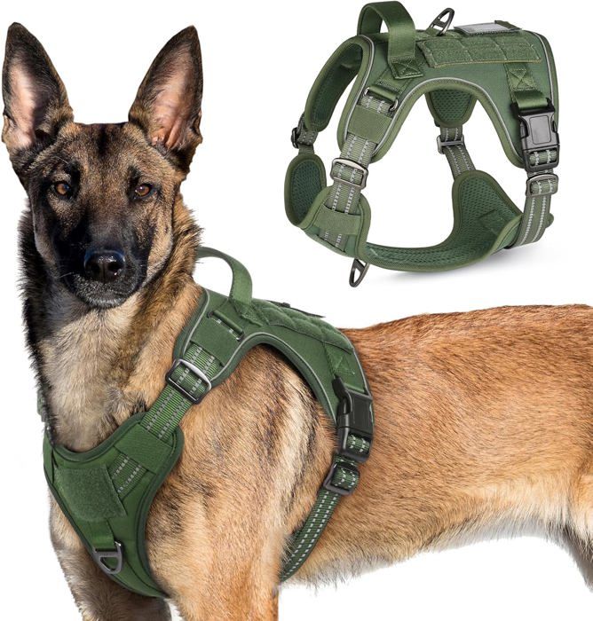 Comparer les prix de Harnais Chien Anti Traction, Harnais Tactique Chien Réfléchissant Réglable avec Poignée et Anneaux pour Entraînement Chasse Vert-XL