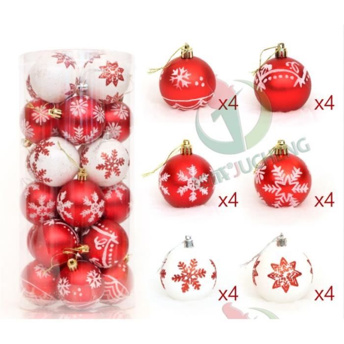 24pcs Diametre 6cm Boule De Noël Décoration De Noël Pour Sapin De Noel Ornements En Plastique Brillant Rouge Et Blanc