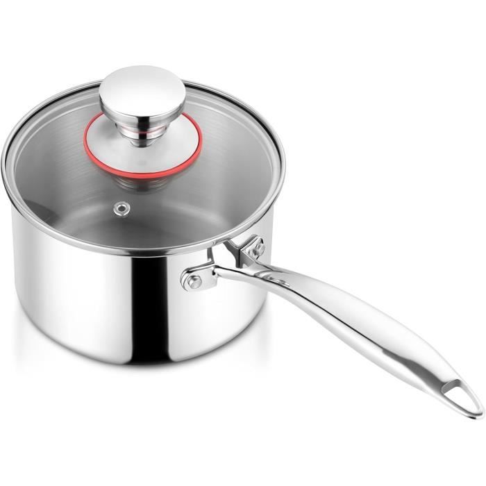 Casserole En Acier Inoxydable 1810 Avec Couvercle 1 L, Poêle À Sauce De 14 Cm Avec Long Manche
