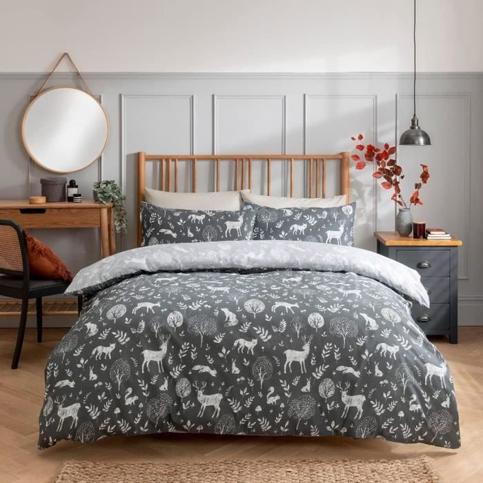 Parure De Lit Enfant 90x190 Cm Motif Cerf Noël - Housse De Couette + Taie D'oreiller 40x60, Microfibre Douce - 9