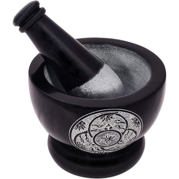 Mortier Et Pilon En Pierre Naturelle - Pour Épices, Herbes, Pâtes (Design Floral)