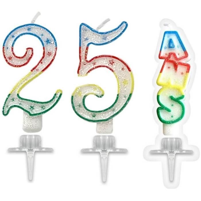 1 Pack bougie anniversaire 25 ans pailletée multicolore REF/BBC0