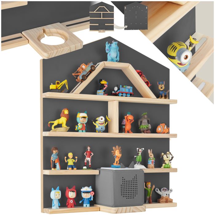Étagère murale - TECTAKE - Étagère murale décorative MYLITTLESTORY HOUSE adorable en forme de maison - Gris anthracite