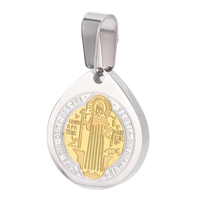 TMISHION St. Pendentif médaille Benoît Pendentif médaille Saint Benoît en acier inoxydable antirouille détails exquis collier