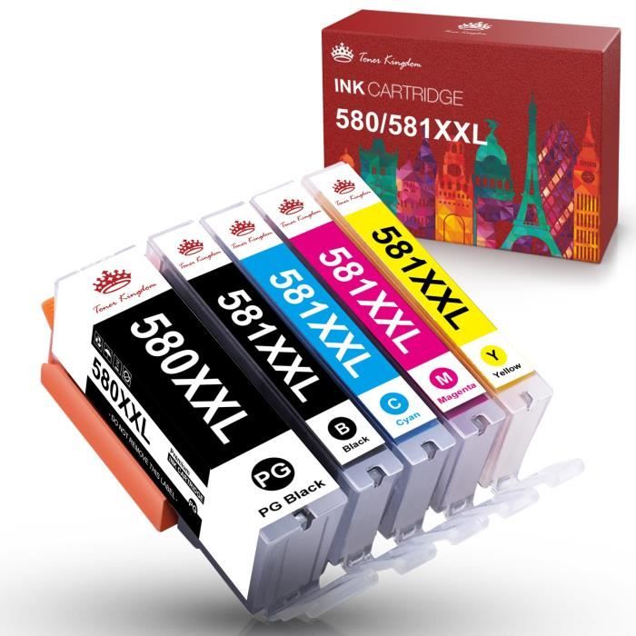 Cartouches d'encre - Pack 5 Cartouches compatibles Canon PGI-580 XXL et CLI-581  XXL - Consommables HP CANON BROTHER