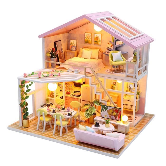 DIY Kit Dollhouse Miniature avec des Meubles Kits 3D En Bois Miniature  Maison-2 Histoires Miniature Poupées Maison Chalet - Cdiscount Jeux - Jouets