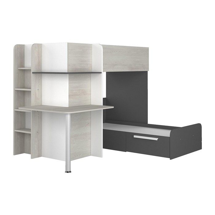 Lits superposés dangle 2 x 90 x 190 cm - Avec bureau - Gris blanc et noir - SAMUEL