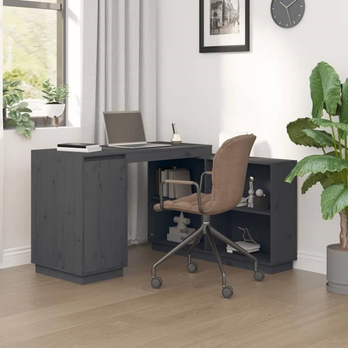 814506 vidaXL Bureau Gris 110x50x75 cm Bois massif de pin