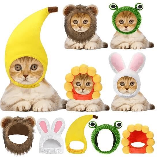 Comparer les prix de Ensemble de costumes 5 pièces pour chat et petit chien – Chapeaux fantaisistes avec oreilles de lapin et crinière