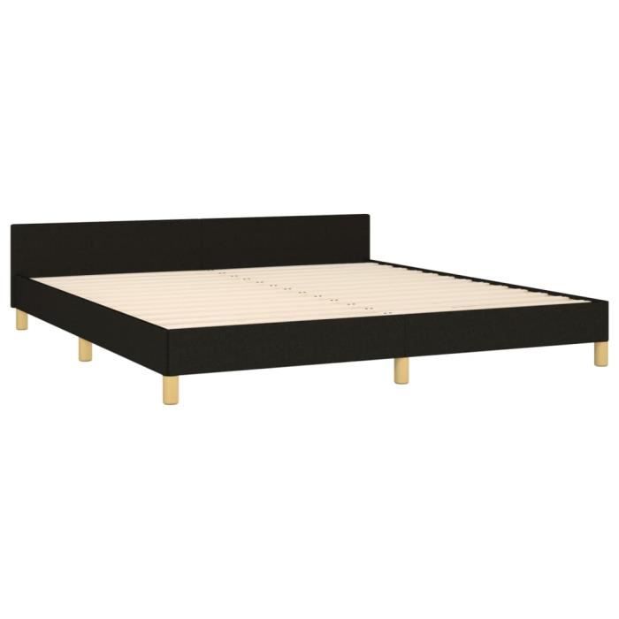Cadre de lit - ZERONE - 160x200 cm - Tête de lit - Tissu noir - Design contemporain