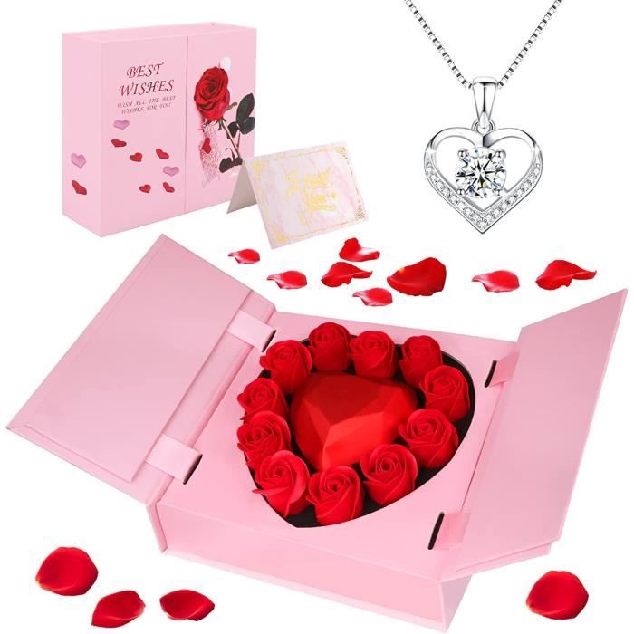 Collier Pendentif Rectangulaire Zircone Rose - Verre Taillé Avec Fleur Argentée