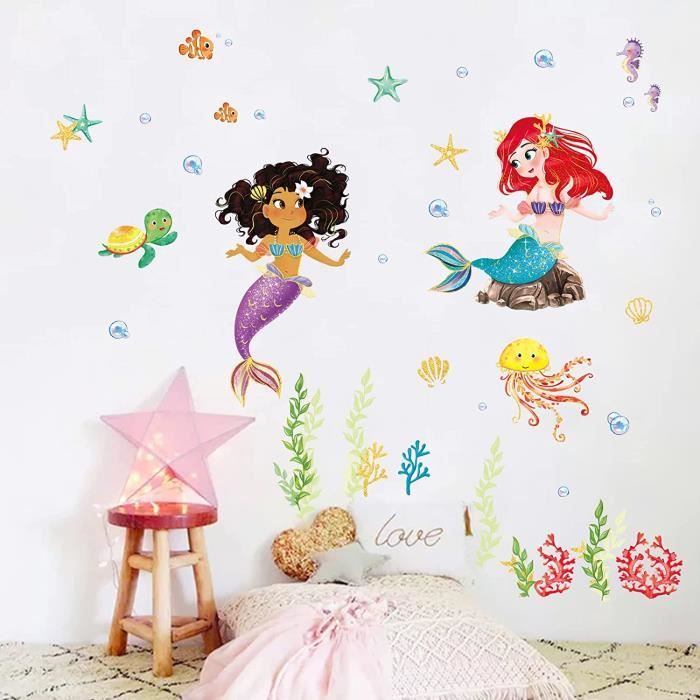 Sticker mural en tissu repositionnable sirène pour chambre de bébé