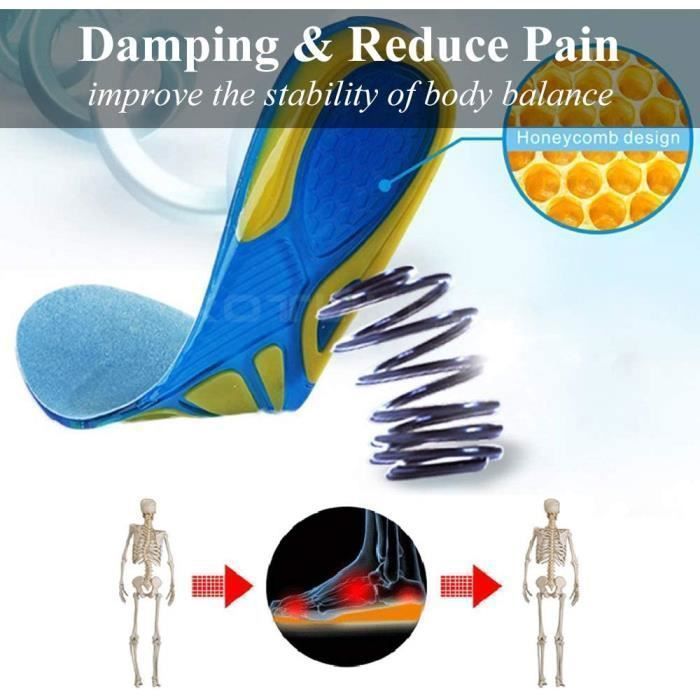 Semelles Orthopédiques En Gel Silicone - Anti-choc, Confort Voûte/talon, Unisexes, Tailles 40-44, Réversibles