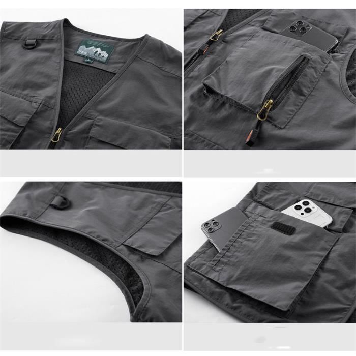 Gilet De Pêche Sans Manches Homme - Multi-poches Camouflage - Coton Respirant - Léger & Séchage Rapide - Pour Plein Air, Chasse, Reportage