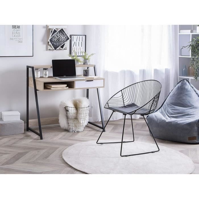 Bureau 100 x 50 cm Couleur Bois Clair et Acier Noir avec espace de ...