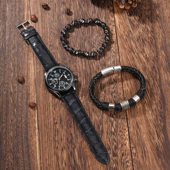 MICGIGI Montre-Bracelet Analogique à Quartz Pour Homme - Bracelet Acier Inoxydable Avec Calendrier