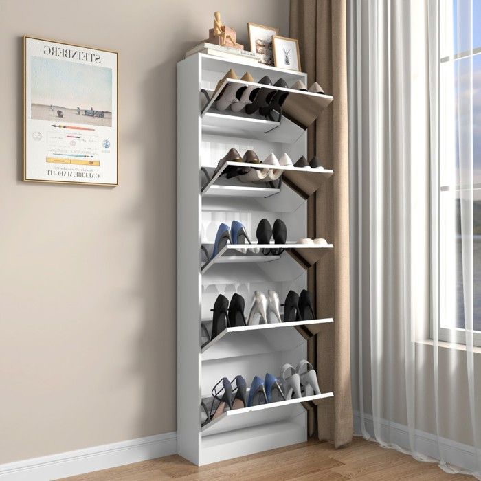 Armoire de rangement à chaussures étroite Capet Entryway noyer avec rabat vers le bas Grande capacité jusqu'à 20 paires|Homary Armoire de rangement à chaussures étroite Capet Entryway noyer avec rabat vers le bas Grande capacité jusqu'à 20 paires|Homary
