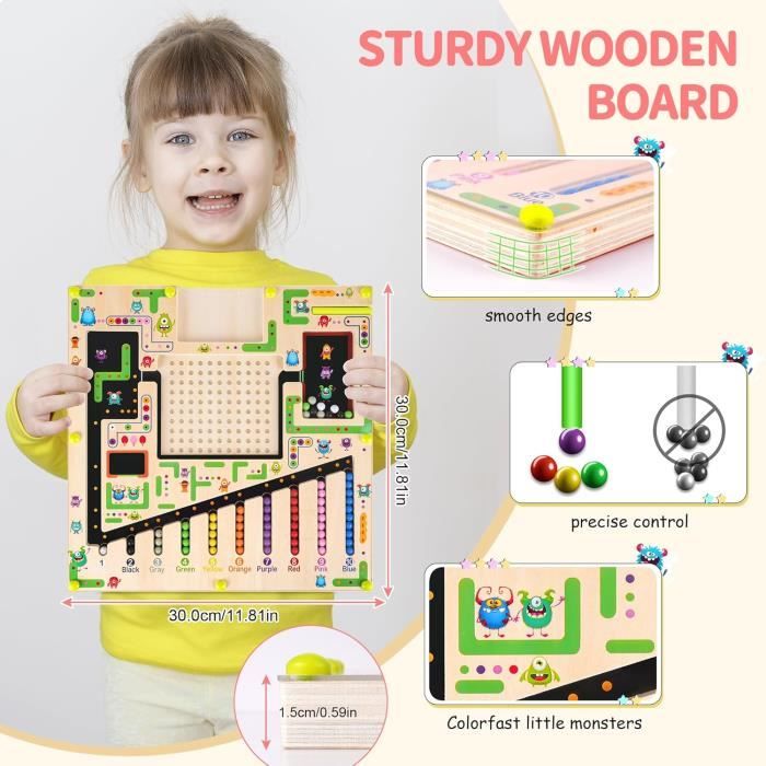 Labyrinthe Magnétique Montessori – Jeu éducatif En Bois Pour Apprendre Les Couleurs – Dès 2 Ans – 10 Couleurs – Sécurité Acrylique