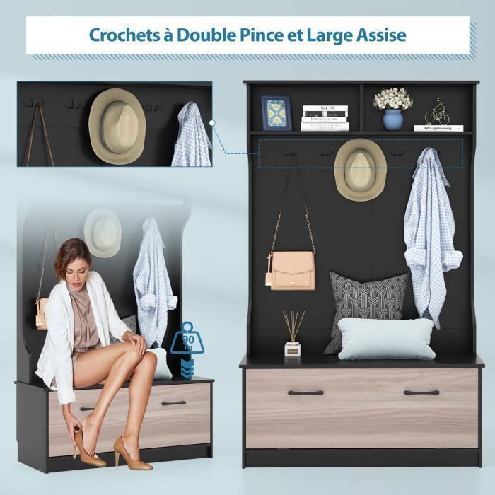 Banc à Chaussures Avec Rangement – 9 Compartiments + Coussin Amovible – Meuble D’entrée Blanc Design - 8