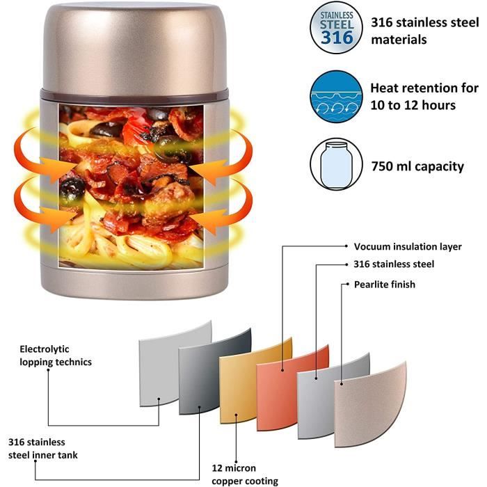 Thermos Alimentaire avec Sac Isotherme Chaud 800ml : Box étanche de Voyage  pour Repas Chaud,Double Compartiment (rose gold) - Cdiscount Maison