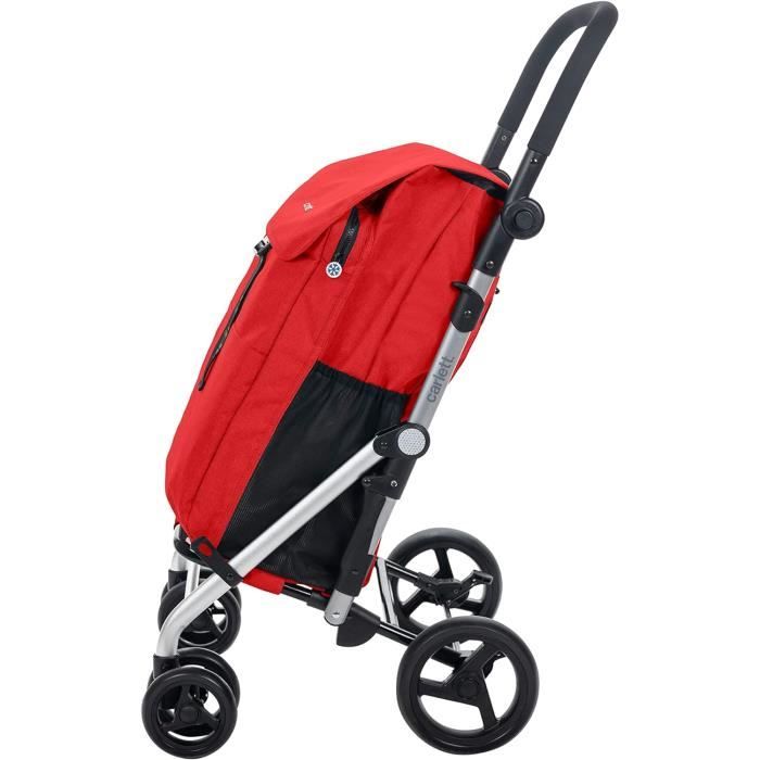 Chariot De Courses CARLETT Pliable - 4 Roues - Capacité 25kg - Sac 53L + Sac Isotherme 9L - Rouge