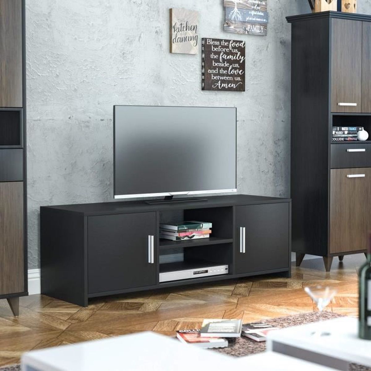 Homfa Meuble TV /Étag/ère Rangement T/él/évision Table Console Moderne pour Salon Bois M/étal 120x30x40cm