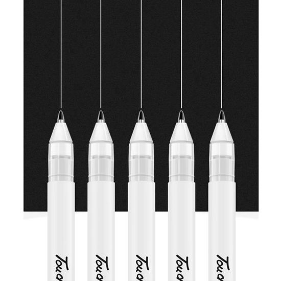 artistes Pointe fine de 0,8 mm Pour dessiner et mettre en évidence les zones sur du papier noir Stylo à dessin blanc Johiux Lot de 10 stylos à encre gel blanc Pour étudiants