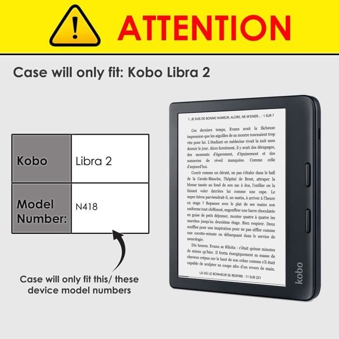 Étui avec support pour Kobo Libra 2 (version 2021) - Housse en cuir PU de  qualité supérieure avec fente pour carte et dragonne 