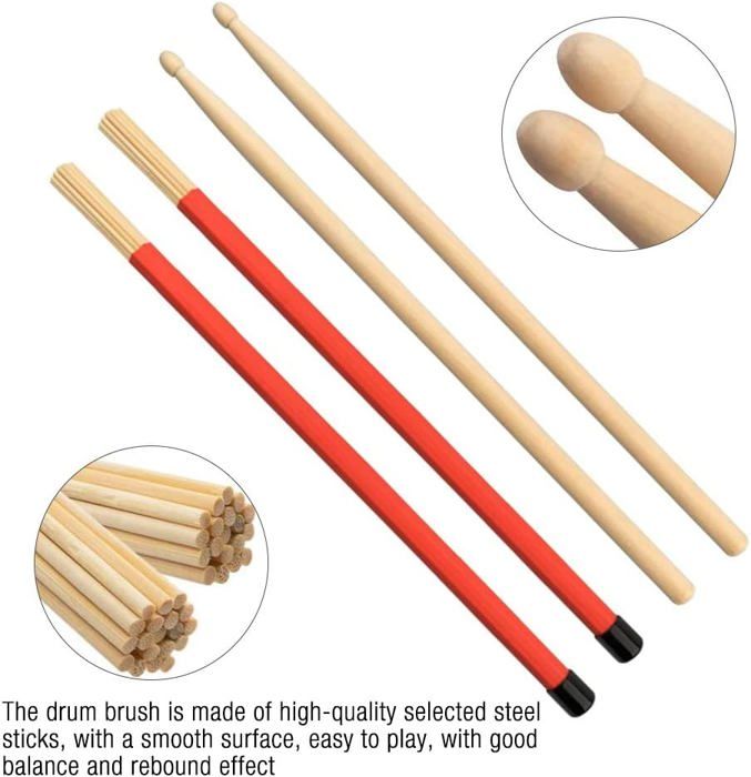 Set Baguettes Batterie 5A + Brosse - Pro Qualité Érable Pour Débutants