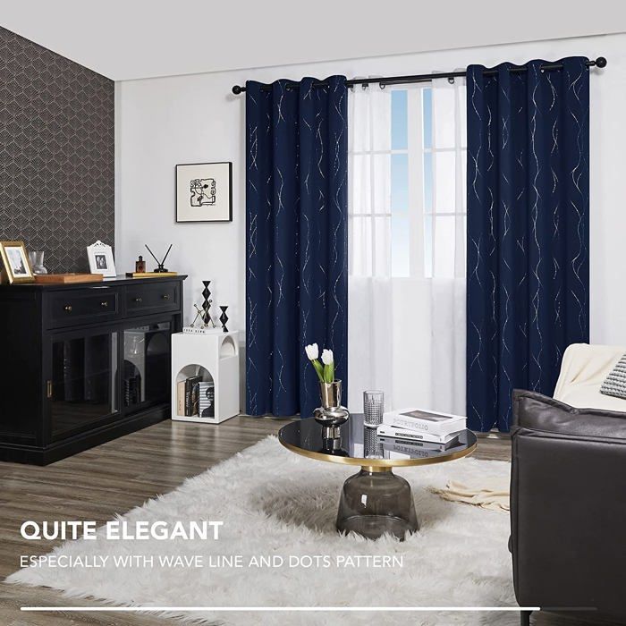 Deconovo Rideaux Occultants Complets à Œillets Bleu 140x245 Cm - Lot De 2 Panneaux Opaques Isolants Thermiques Pour Salon Et Chambre