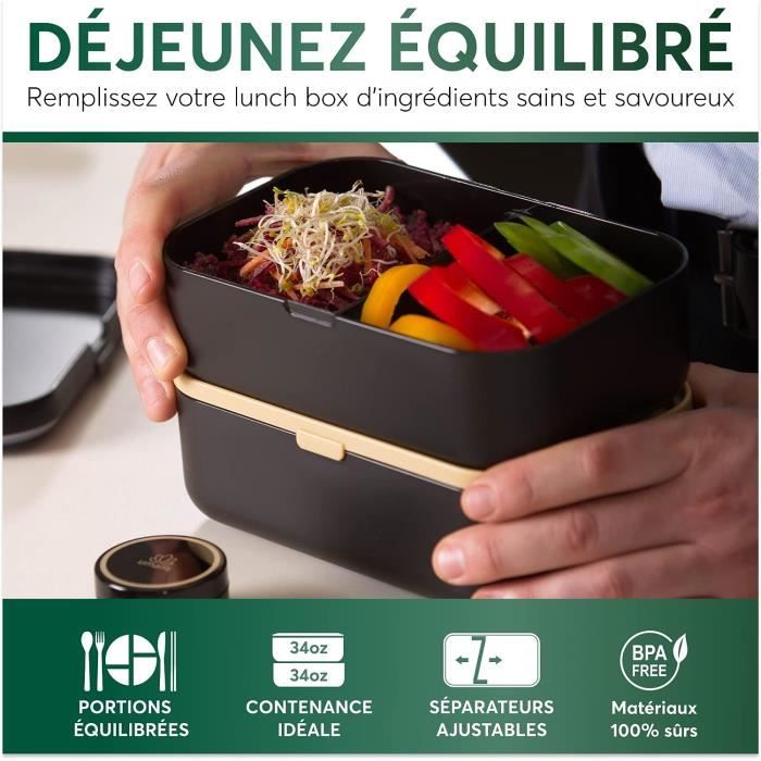 Umami Bento Lunch Box, 2 Pots à Sauce & Couverts en Bois Inclus, Lunchbox  Micro-Ondable, Boîte à lunch Adulte-Enfant, Boîte[S139] - Cdiscount Maison
