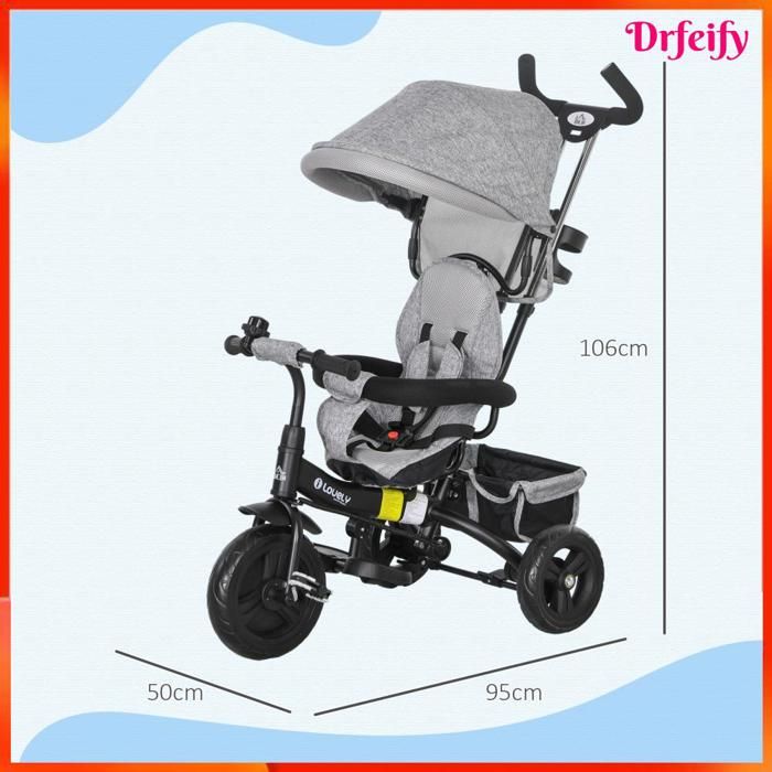 Tricycle de Bébé avec Miroir,Tricycle Enfants avec Pare,Soleil Pliable et Canne Tricycle de Bébé avec Miroir,Tricycle Enfants avec Pare,Soleil Pliable et Canne
