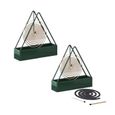 Lot de 2 supports de bobine anti-moustiques, portable en métal triangulaire avec plateau récupérateur de cendres, terrasse (vert)-0
