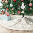122cm Jupe de Sapin de Noël Blanc Peluche Couvre-Pied de Sapin Fausse Fourrure Blanche Jupe Arbre de Noel avec Or Flocons de Neige-0