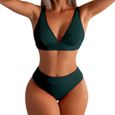 Maillot de bain deux pièces pour femmes Bikini solide ensemble rempli soutien-gorge maillots vêtements plage Vert-0
