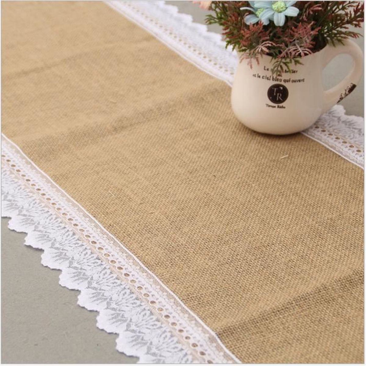 3pcs Chemin de Table en Jute Vintage Bordure en Dentelle ...